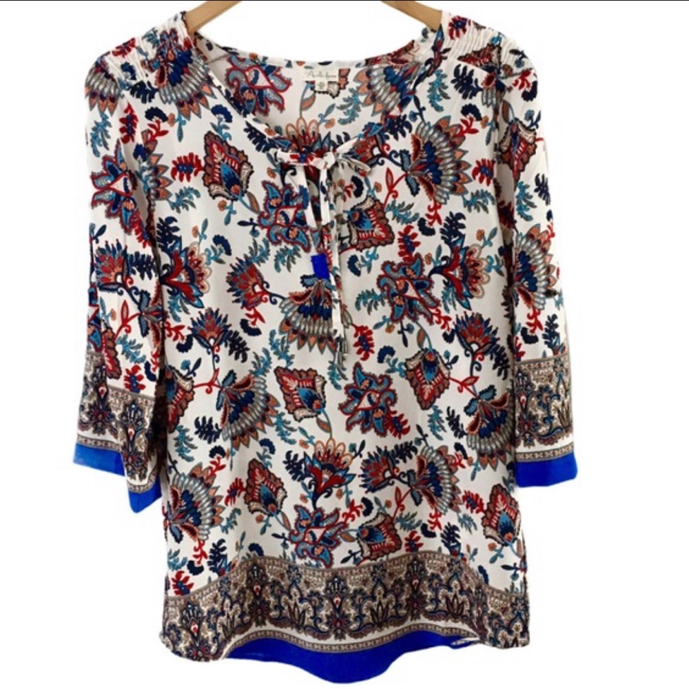 $10 Clearance Antilia Femme Boho Tunic Top Floral Paisley | M - Picture 8 of 8